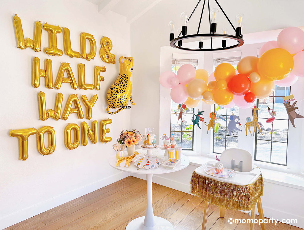 Baby's Half Birthday Party Ideas by Momo Party_Letter-balloon-wall_Wild & Half Way to One_Backdrop