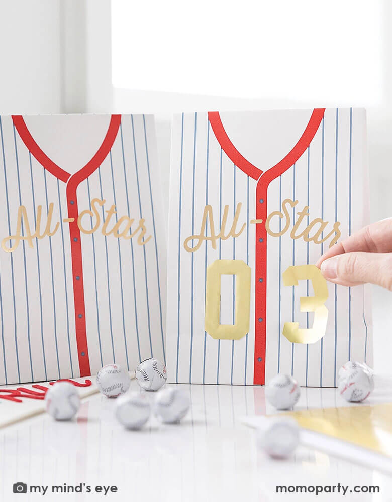 Rookie of the Year_Baseball Themed First Birthday Party Ideas_Baseball-Treat-Bags_Styled_Momo-Party