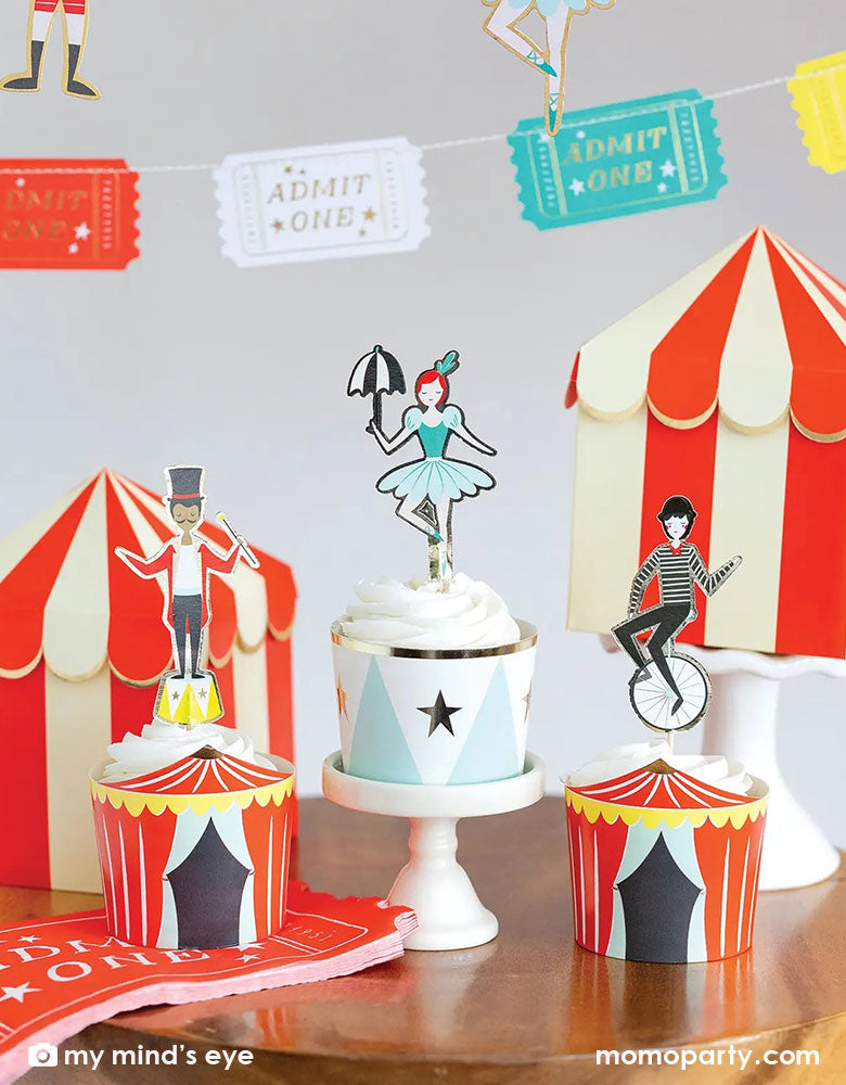 “Come ONE, come all” Carnival Circus First Birthday Ideas by Momo Party_Carnival-Cupcake-Toppers