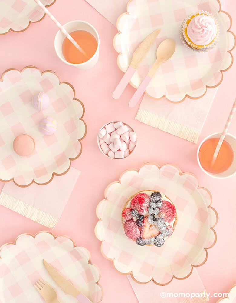 Easter Brunch Ideas with Pink Gingham Buffalo Plates styled by Momo Party