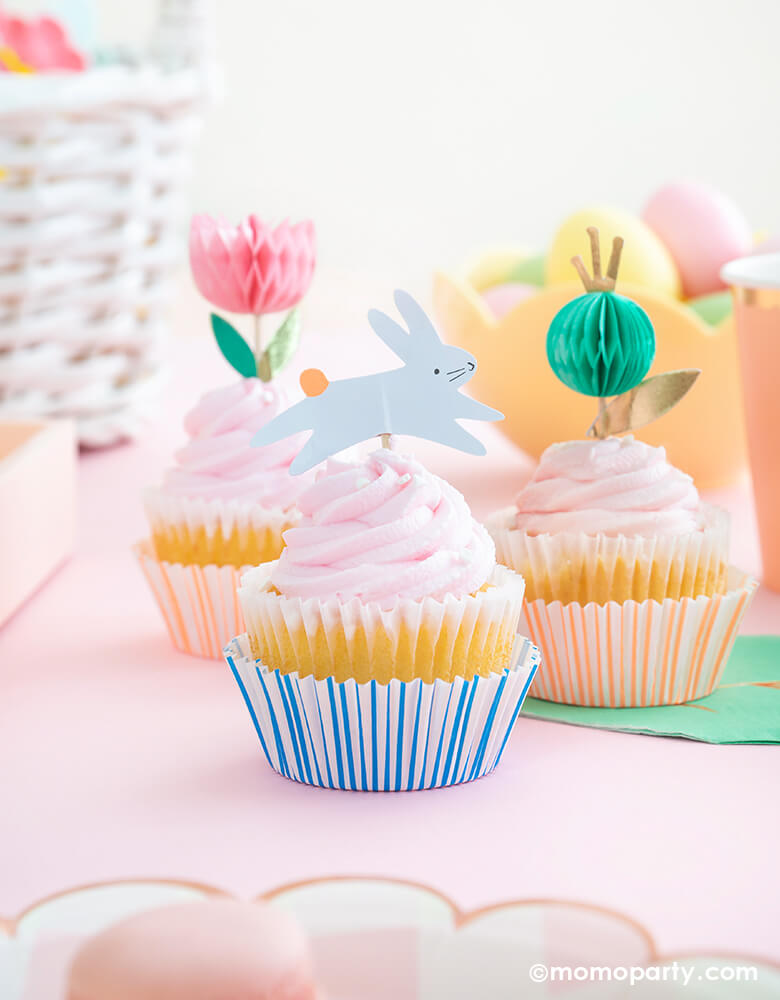 Easter Cupcake Ideas with Bunny and floral Toppers Styled by Momo Party