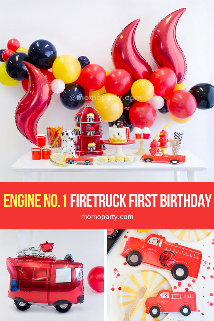 Engine No 1 Boy's Firetruck Themed First Birthday Party Ideas by Momo Party