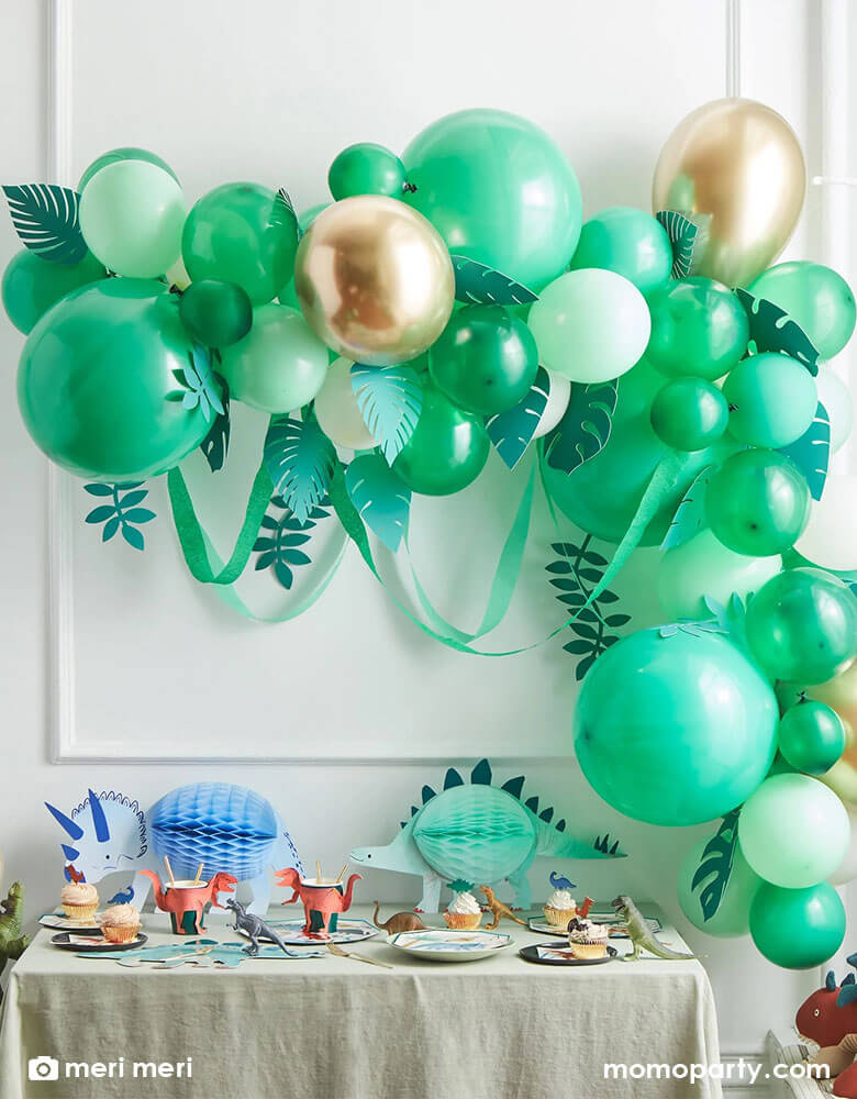 Girl's Pastel Dinosaur Birthday Party Ideas Leafy-Balloon-Arch-Kit