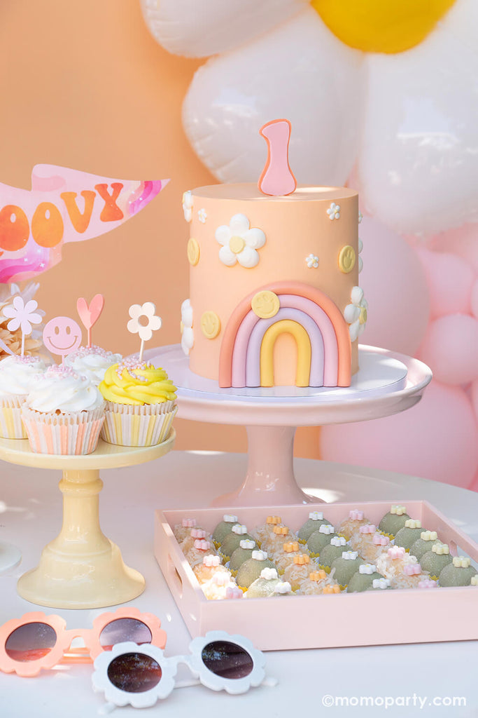 Momo-Party_One-Groovy-Baby_Girl's First-Birthday-Party Rainbow Birthday Cake