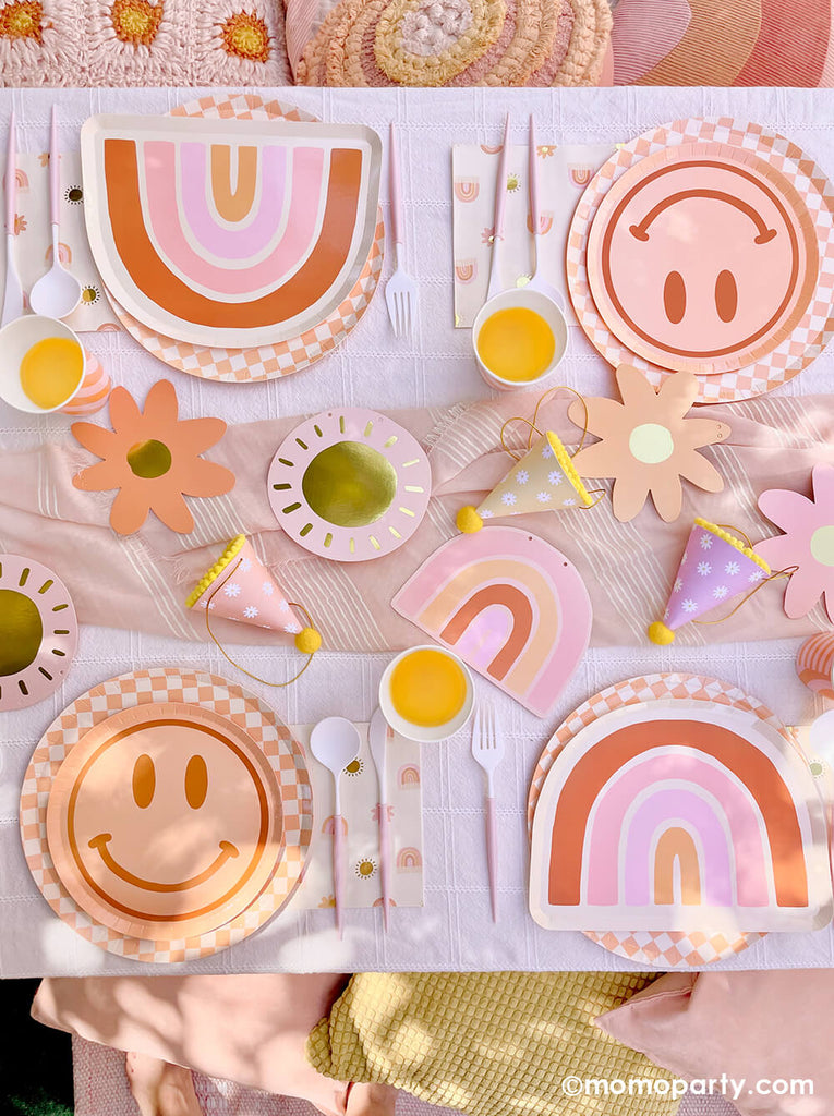 Momo-Party_Retro Groovy-Vibes Birthday-Party_for Ten Year Old Tableware-Top-View