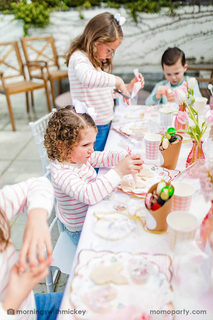 Momo Party_Baby girl's bunnies and bows first birthday party ideas Kid's Easter crafts cookie decorating