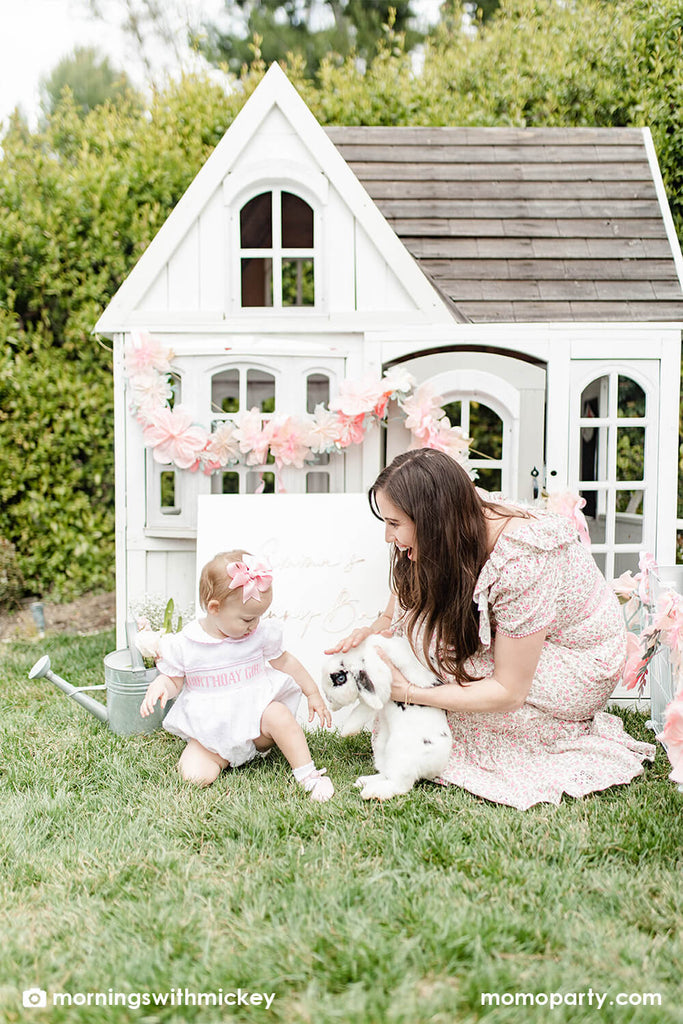 Momo Party_Baby girl's bunnies and bows first birthday party play house with bunny