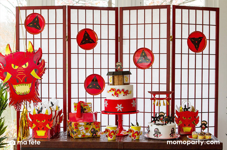Kid's Ninja Themed Birthday Party Table Set up