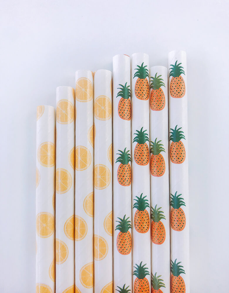 Lemon Biodegradable Paper Straws,Lemon Birthday Party Striped Decorative Straws - Set of 20.