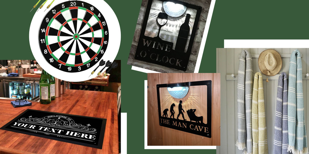 Gifts for Dad's who has a Pub Garden or Man Cave. Dart Board, Personalised Beer Mat.