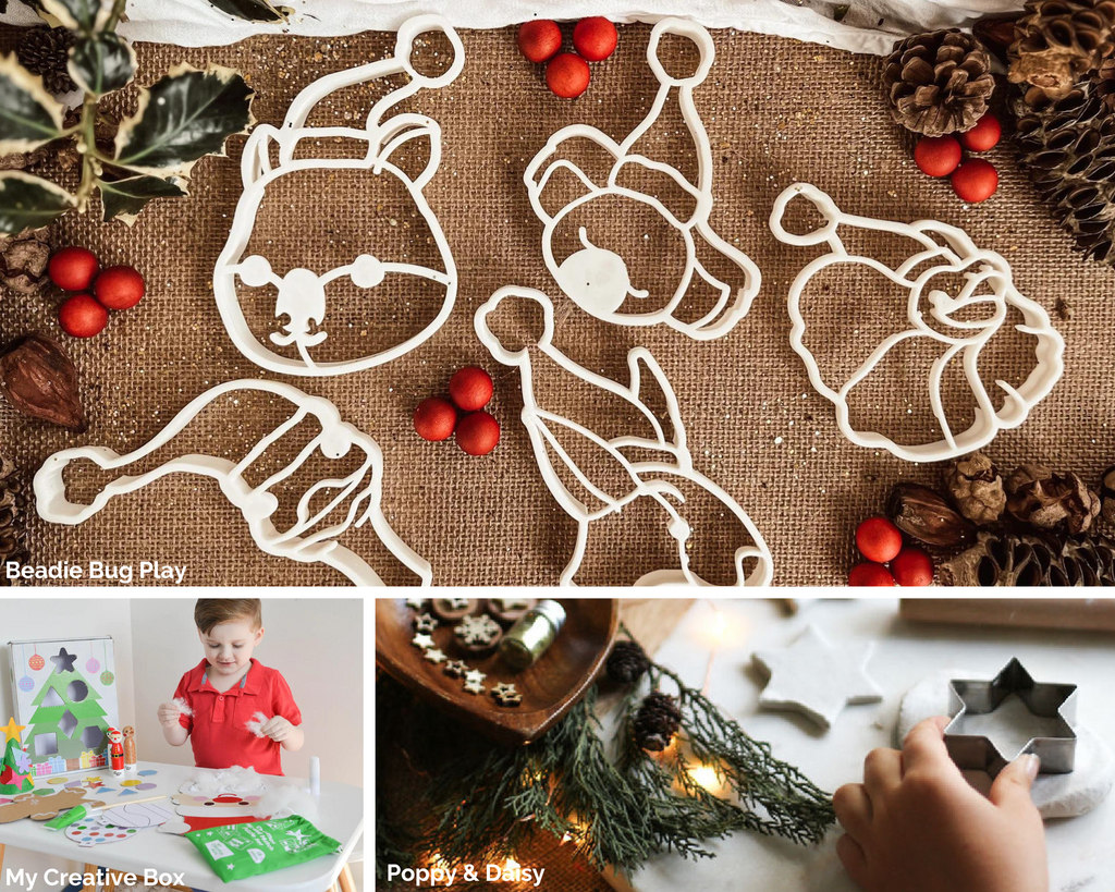 Christmas Craft ideas, including christmas bio cutters, christmas craft kits and air dry clay Christmas tree decorations using a star cutter.