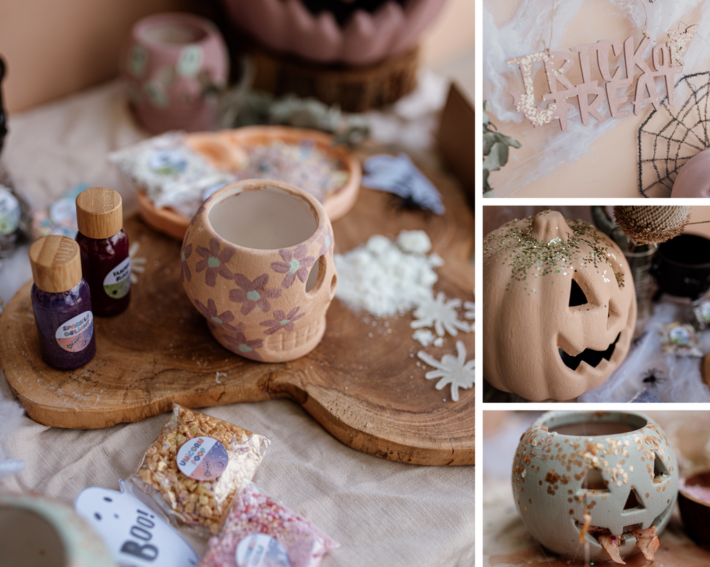 Collage of Pastel Halloween set up