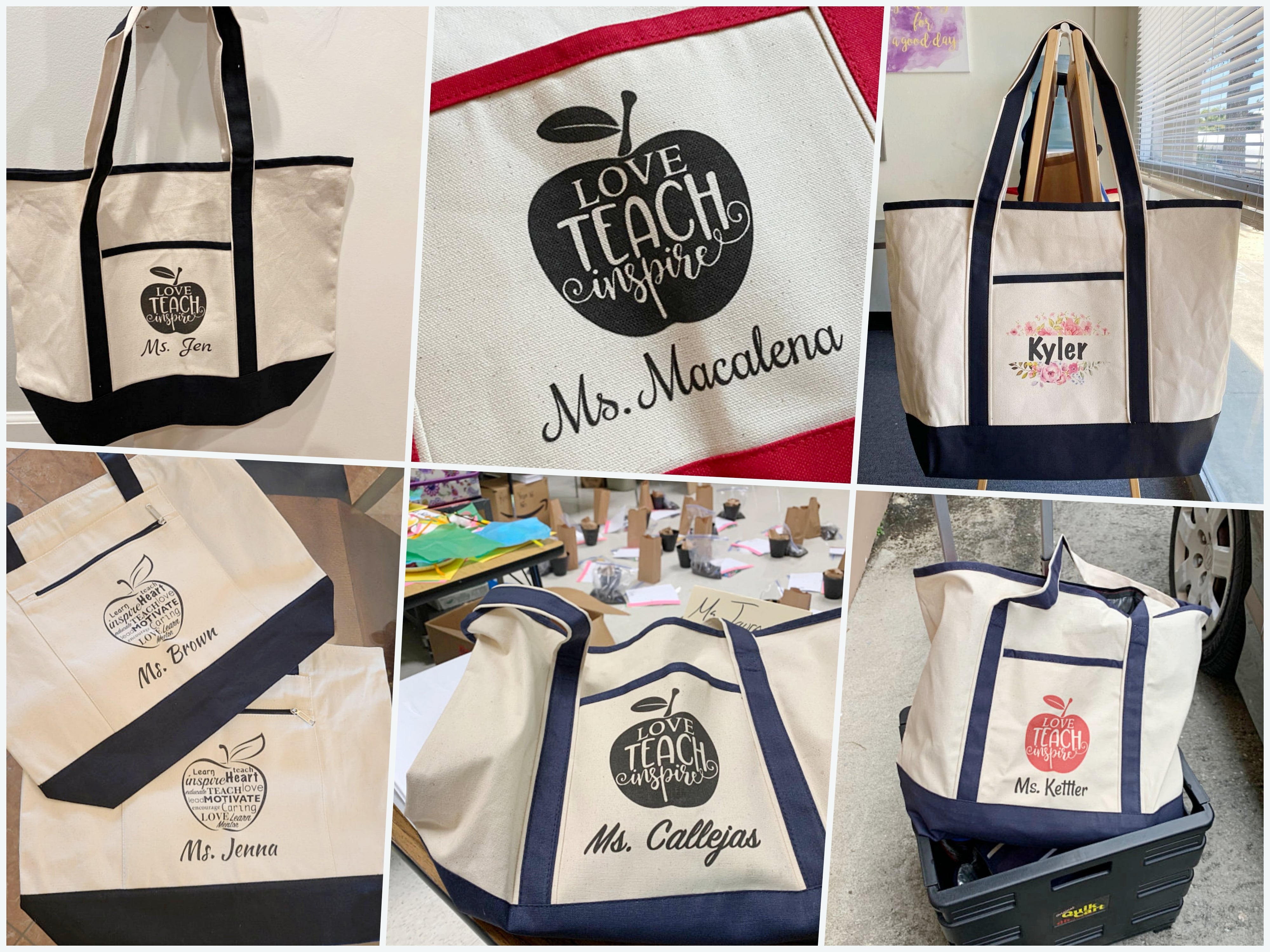 Custom Personalized Canvas Tote Bags for Teacher Appreciation Gift