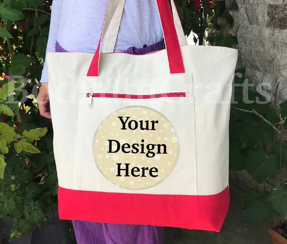 Custom Personalized Canvas Tote Bags with Zipper