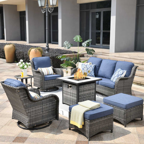 Ovios Outdoor Furniture 7-Piece with 30'' Fire Pit Table and Kenard 2 Rocking Chairs