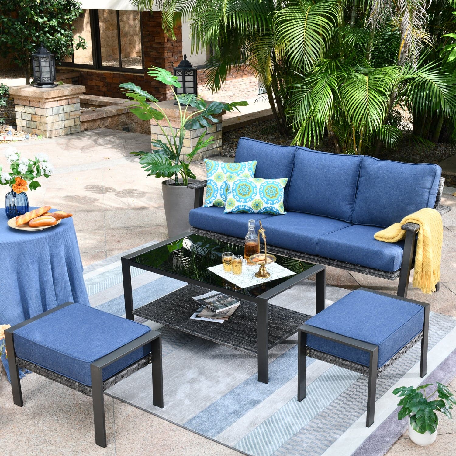 Outdoor Pillows with Insert Blue Geometric Patio Accent Throw Pillows –  Fabritones