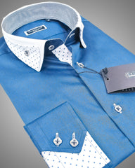 Blue dress shirt with reverse collar | Mens designer shirts