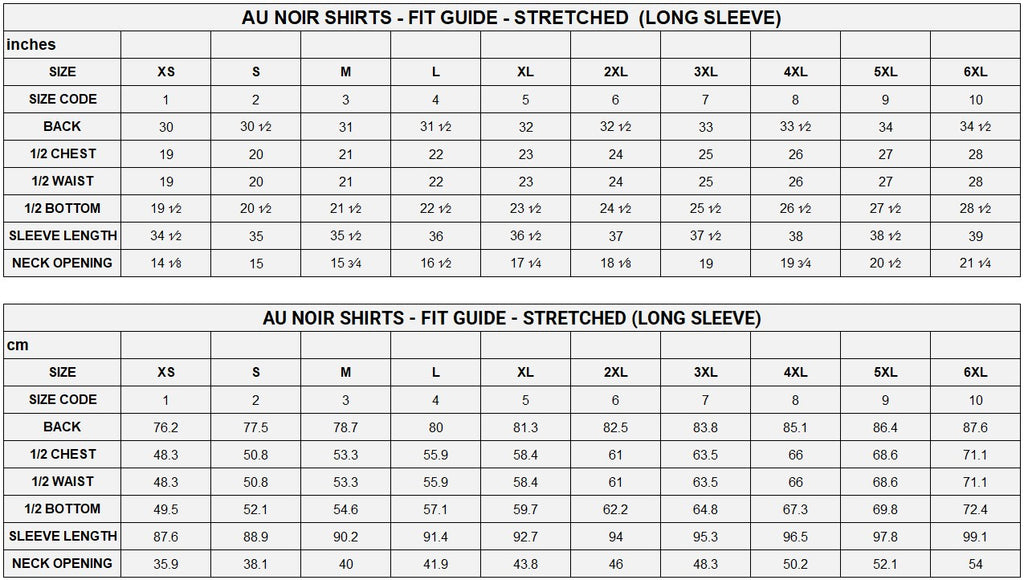 Au Noir Size Chart - Shirts – Men Fashion