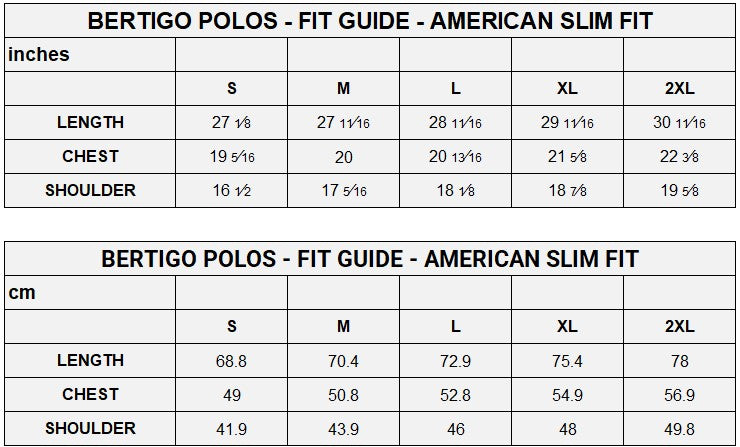 Bertigo Size Chart - Polos – Men Fashion