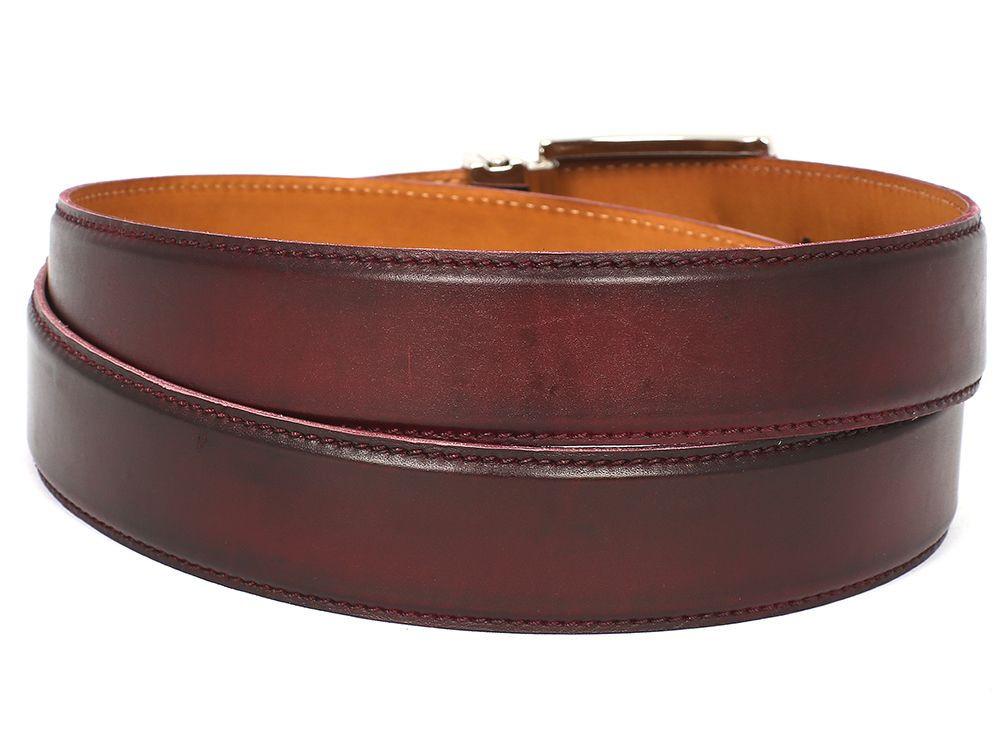 PAUL PARKMAN Men's Leather Belt Hand-Painted Dark Bordeaux (ID#B01-DAR ...
