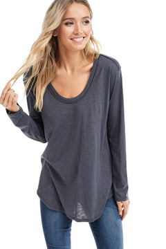 Lazy Day Scoop Neck Long Sleeve Top | 3 Color |