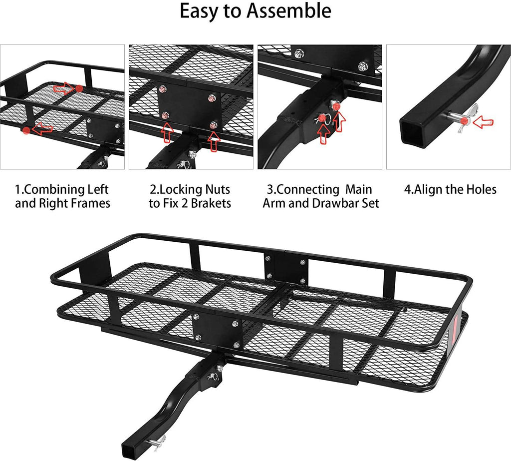 60” x 24” x 6.5” Hitch Mounted Folding Cargo Carrier, 500LBS Capacity ...