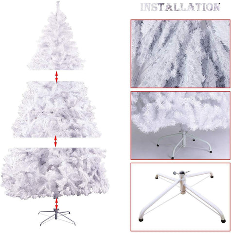 6 FT Premium Spruce Artificial Christmas Tree w/Metal Stand, White ...
