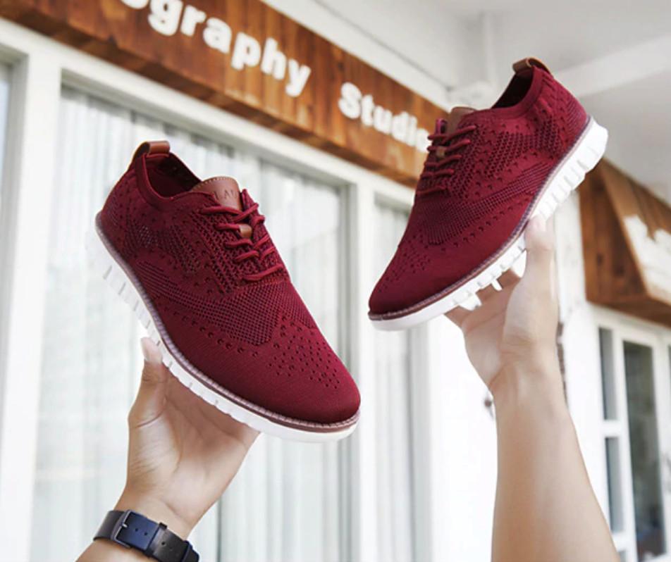 knitted breathable canvas brogues