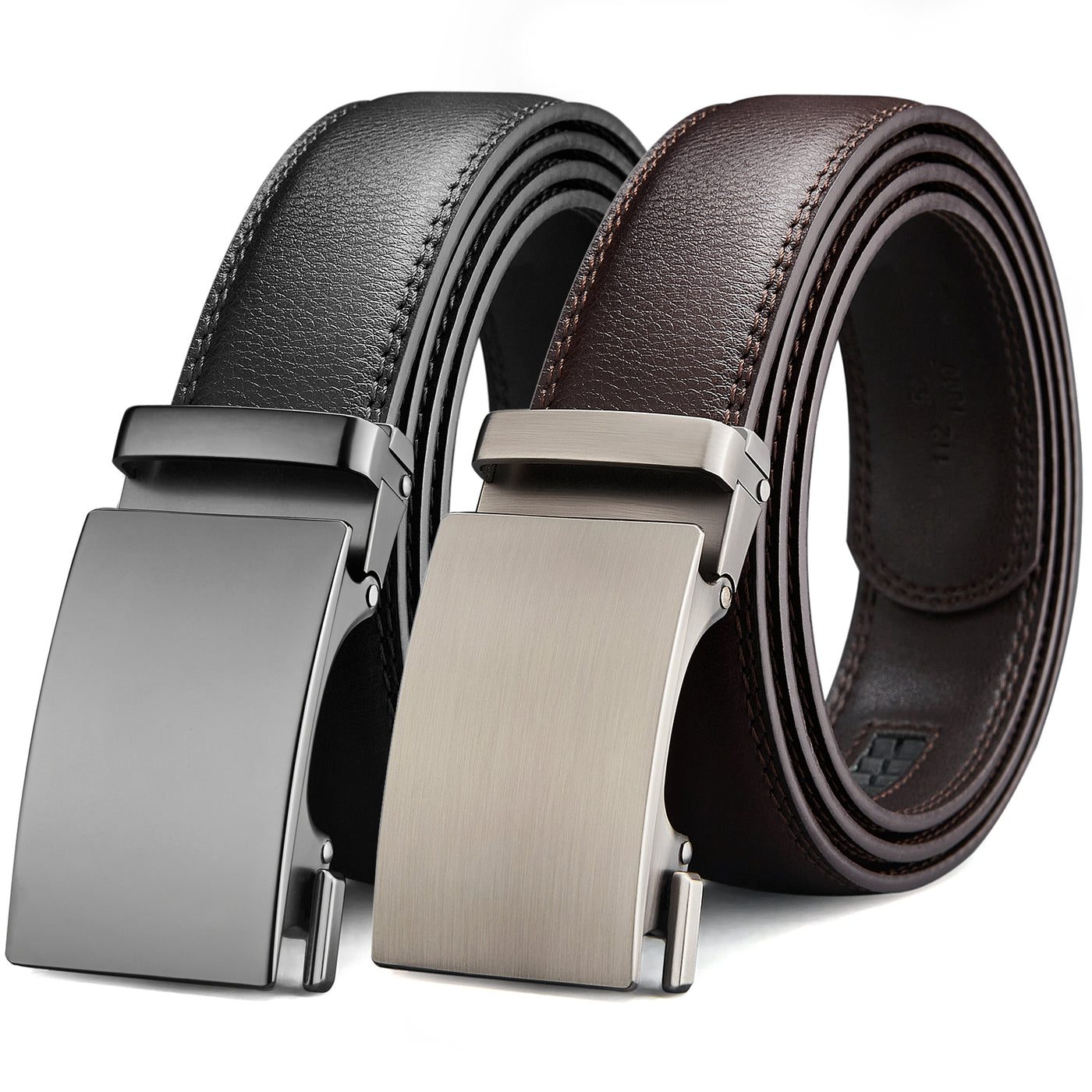 BOSTANTEN Men's Ratchet Dress Belts 2 Packs, Genuine Leather Belts for