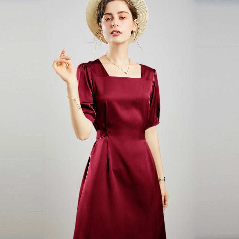 100 Mulberry Silk Womens Silk Dress Retro French Silk Dresse Short S 6235