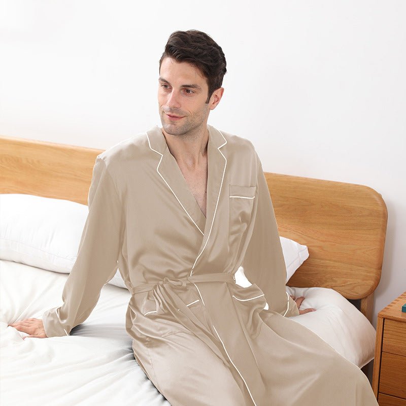 22 Momme Long Sleeves Silk Robe For Men Luxury Pure Silk Bathrobe Slee 0620