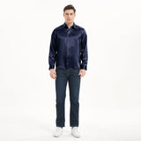 Affordable 100% Mulberry  Silk Shirt For Men  Long Sleeves Top With Hidden Button