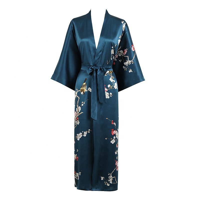 Long Silk Kimono for Women Cherry Blossom Printing Ladies Luxury Mulbe