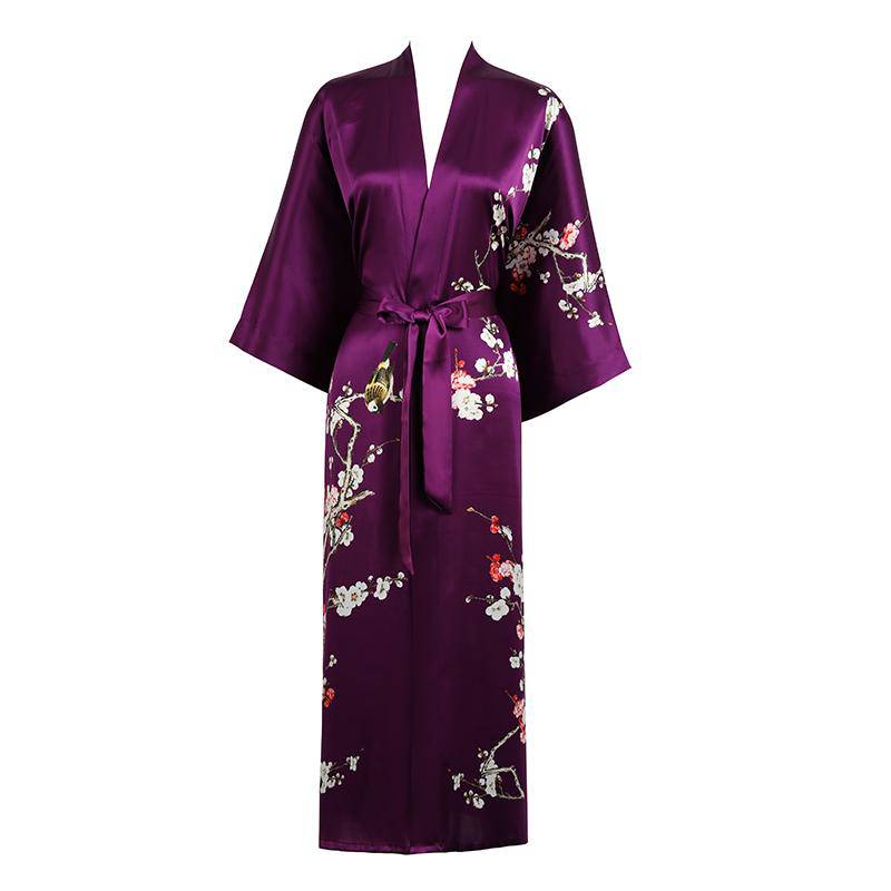 Long Silk Kimono for Women Cherry Blossom Printing Ladies Luxury Mulbe