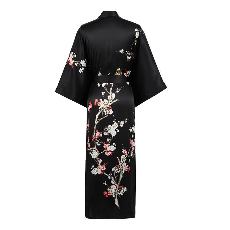Long Silk Kimono for Women Cherry Blossom Printing Ladies Luxury Mulbe ...