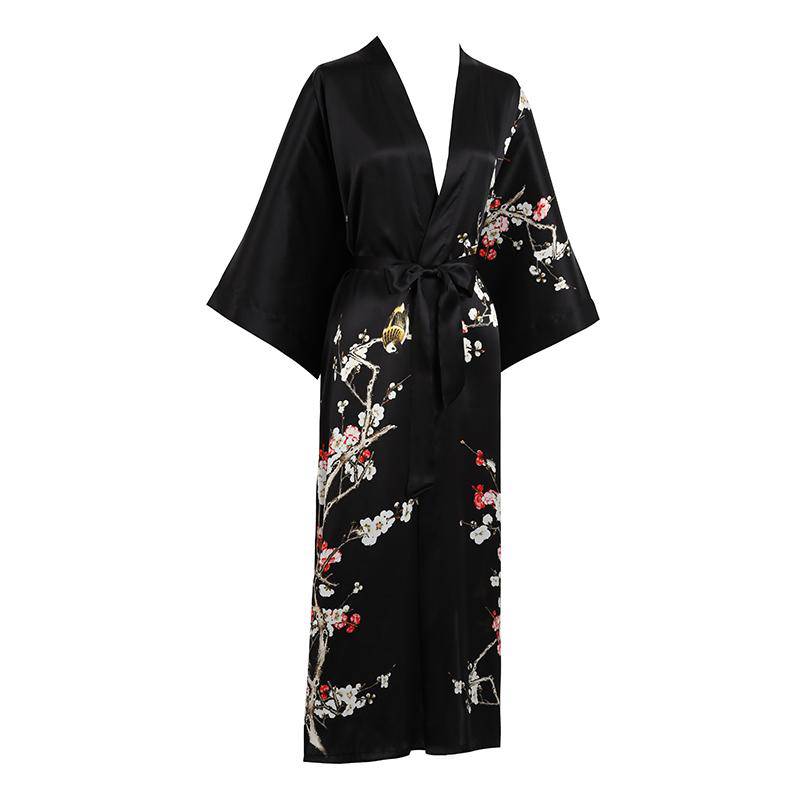 Long Silk Kimono for Women Cherry Blossom Printing Ladies Luxury Mulbe