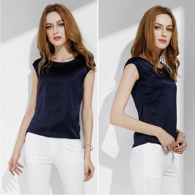 Women's Silk Tee Mulberry Silk T-shirt Short Sleeves Round Neck Silk T ...