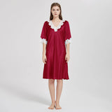 19 Momme Women's Silk Nightgown with Lace Trimming V-Necked Ladies Silk Nightdress -  slipintosoft