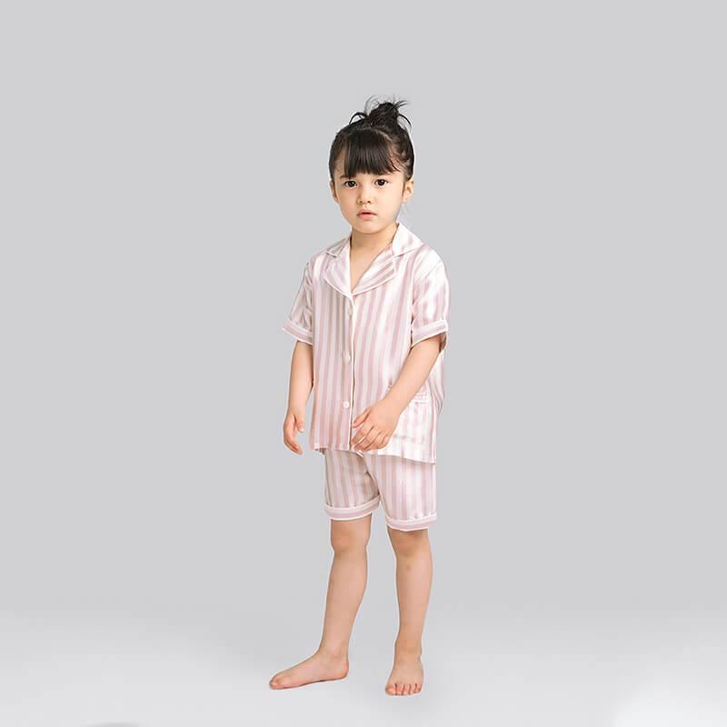 19 Momme Pijama de Seda Niños y Niñas Conjunto de Pantalones Cort