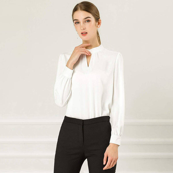 Women's Office Silk Shirt Keyhole Elegant Blouse