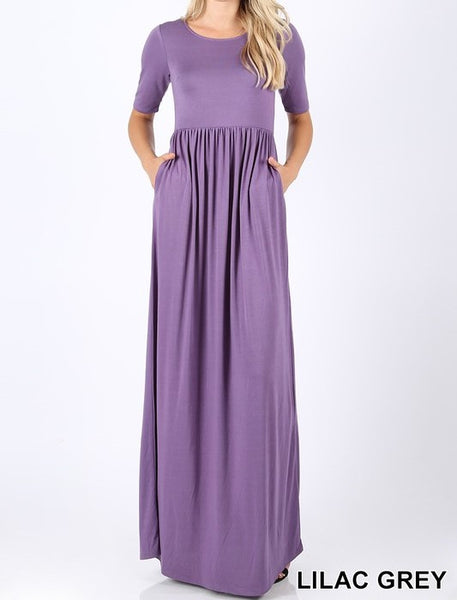 lilac grey maxi dress