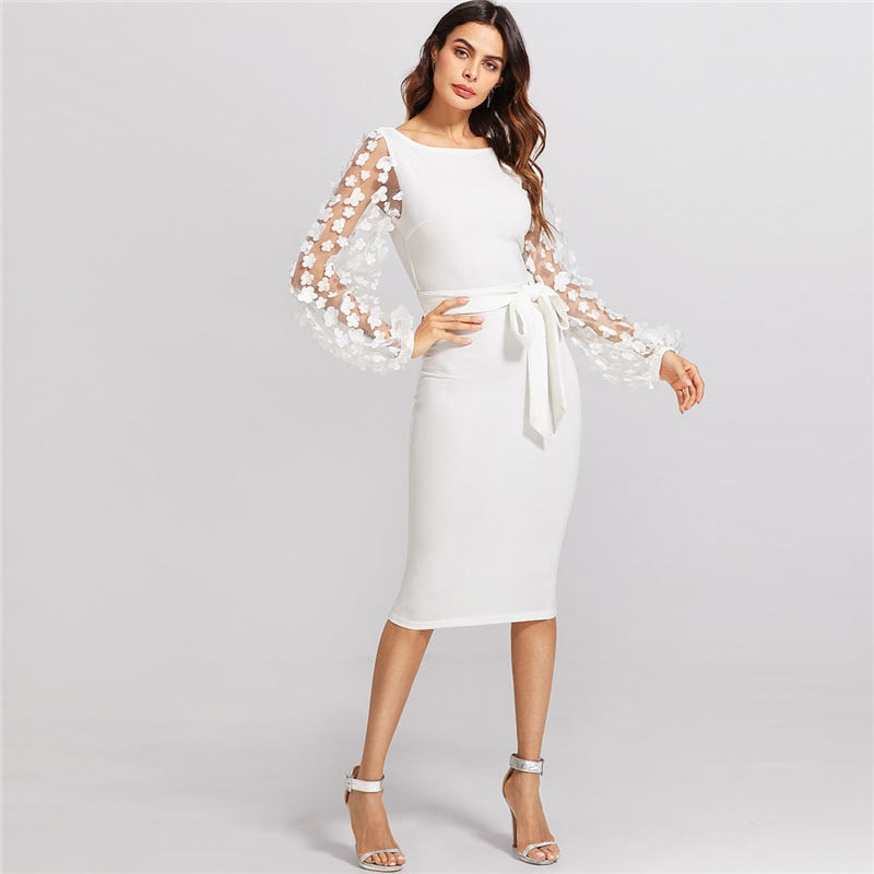 white dress with mesh sleeves