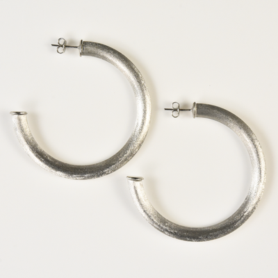 Large Textured Silver Tone Hoops - Goldmakers Fine Jewelry