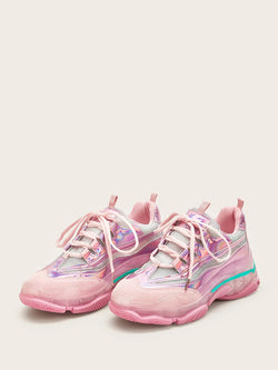 Iridescent Lace-Up Chunky Sneakers 