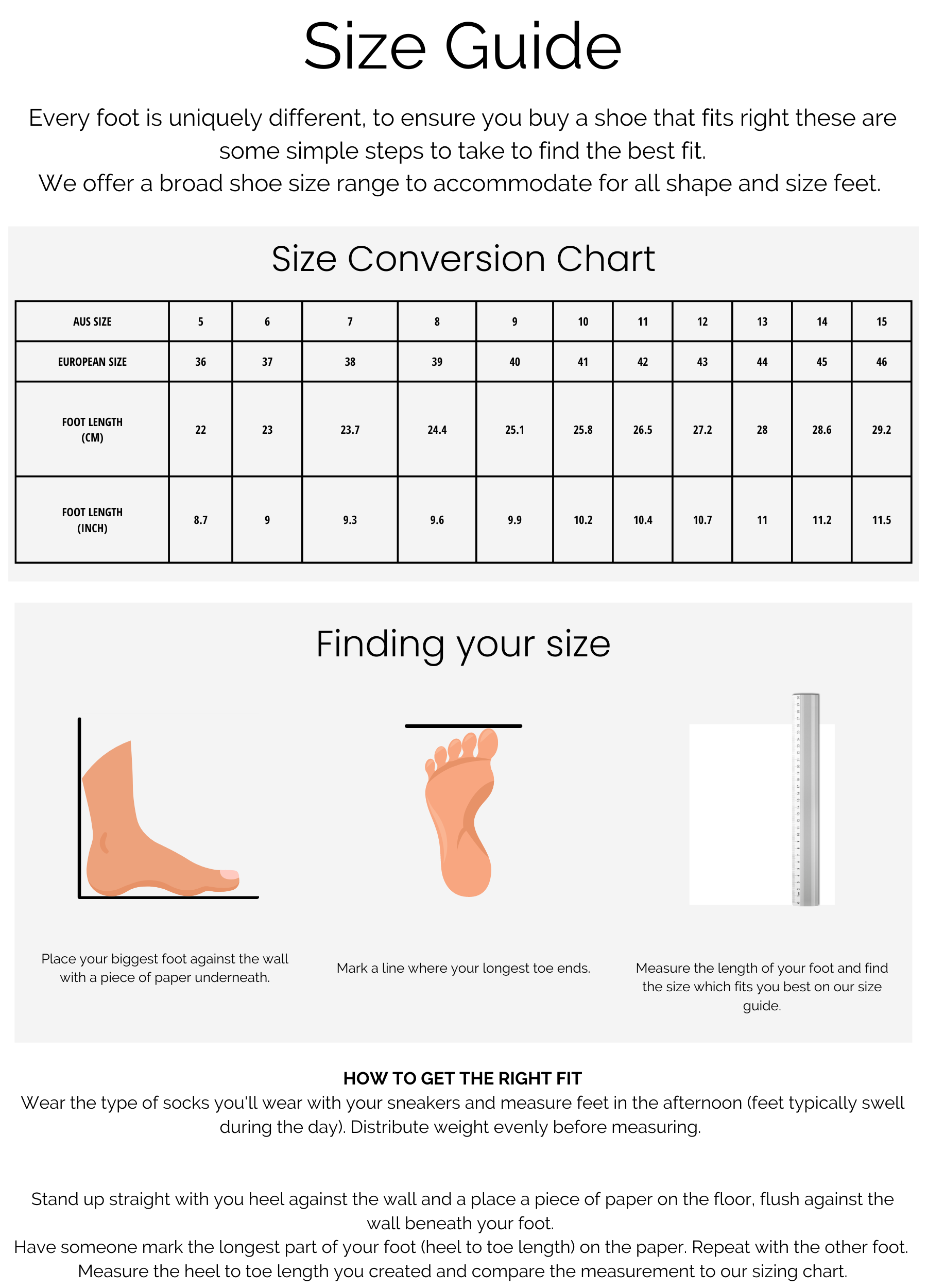 Womens Fitting Charts