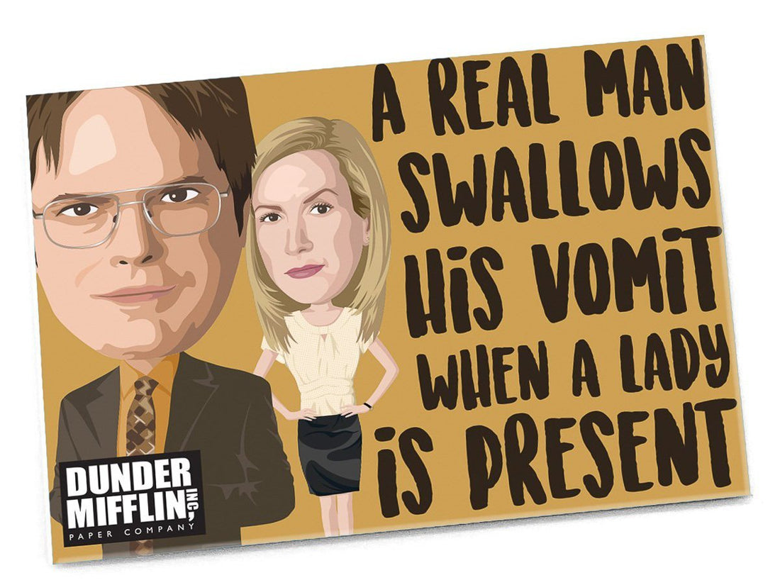 A Real Man Swallows His Vomit Magnet | The Office Merch | Papersalt