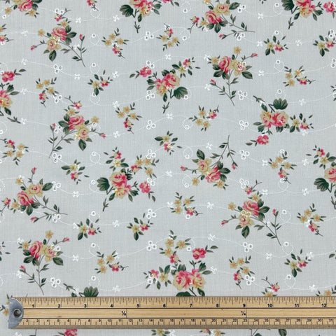 Blooming Bouquets Broderie Anglaise Polycotton Fabric - Pound Fabrics