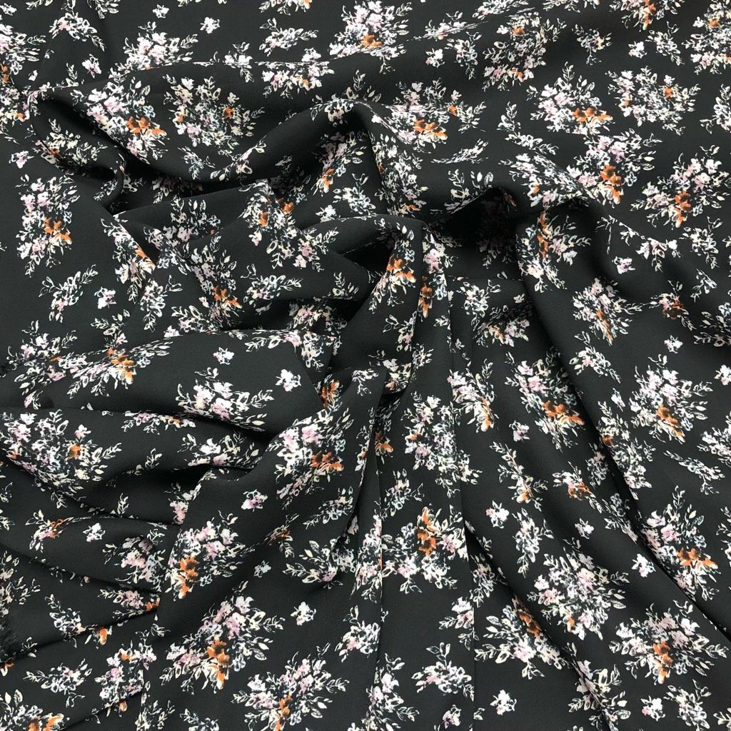 Small Flower Bunches on Black Georgette Fabric | Pound Fabrics
