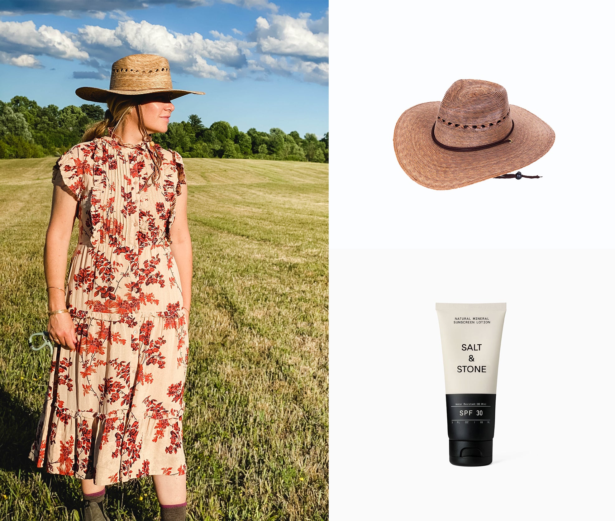 Gardener Lattice Hat and Salt & Stone Sunscreen