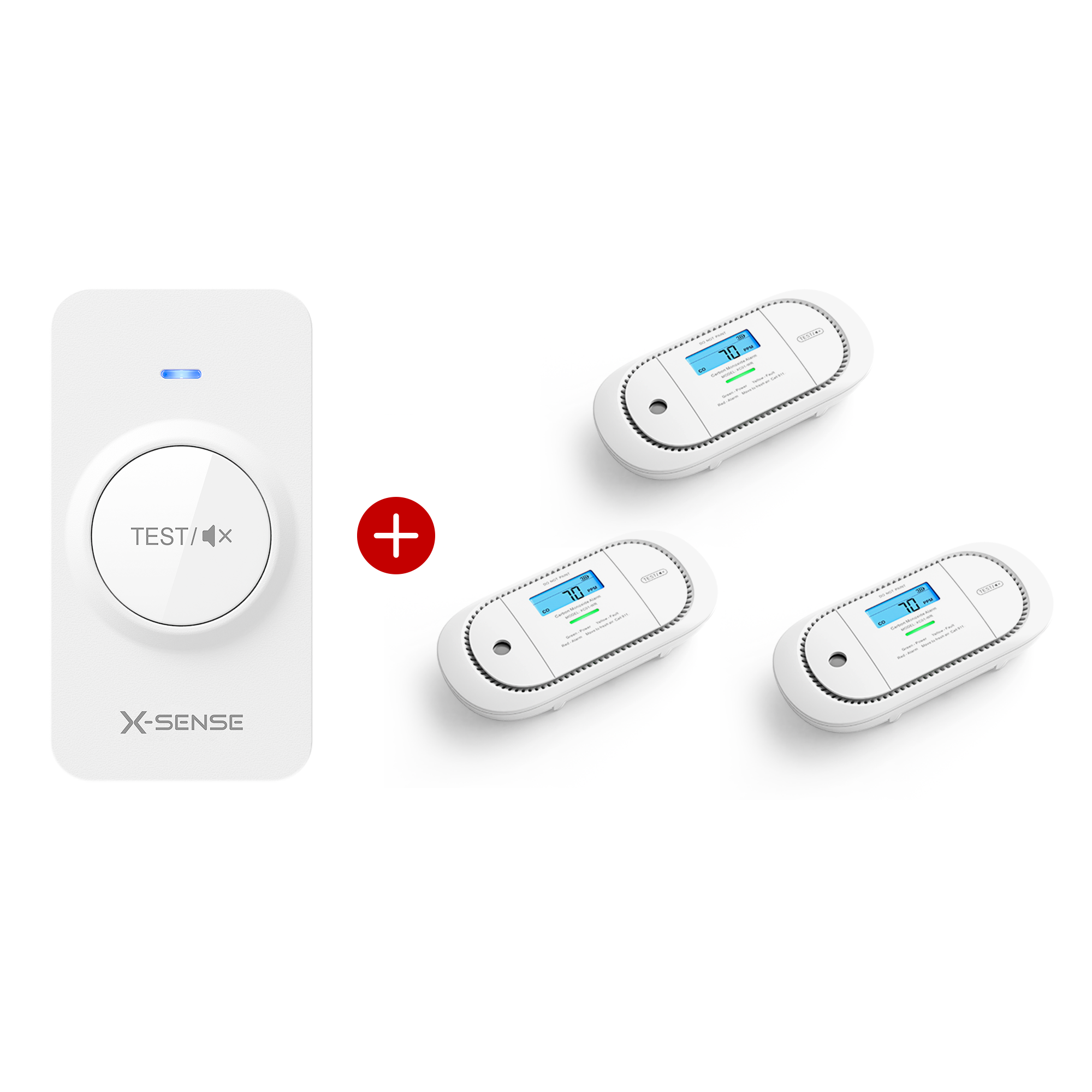 3-Pack XC01-WR Wireless Interconnected CO Detectors + 1-Pack RC01 Pro - 1